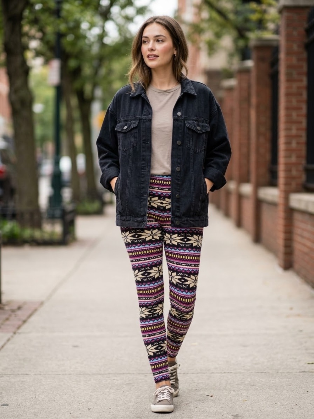 Cozy Patterned Leggings - Purple Multi